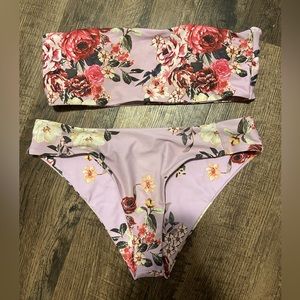 Purple flowered swim suit